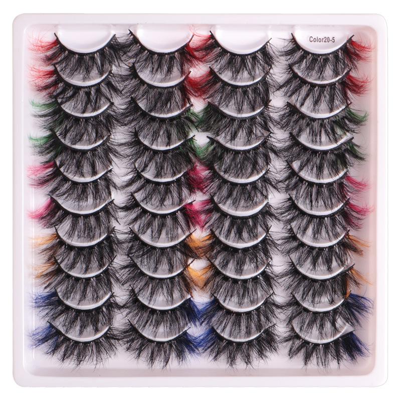 20 Paar farbige falsche Wimpern, vergrößern die Augen, dicke und geschwungene gekreuzte Wimpern.