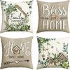 AVOIN Colorlife Sweet Home Family Is Everything Spring Floral Throw Pillow Covers, 18 X 18 Inch Seasonal Eucalyptus Flowers Cushion Case Decoration