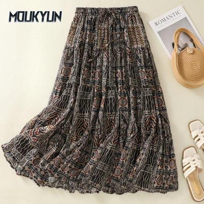 Sommer-Art-Retro-Rock, doppellagig, großer Swing-Print, elastische Taille, für Damen