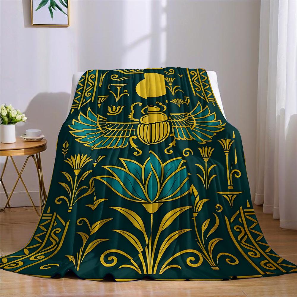 Egyptian Scarab Flannel Blanket Warm Soft Halloween Christmas Couch Warm Cozy Decorative Decor Gift for All Season
