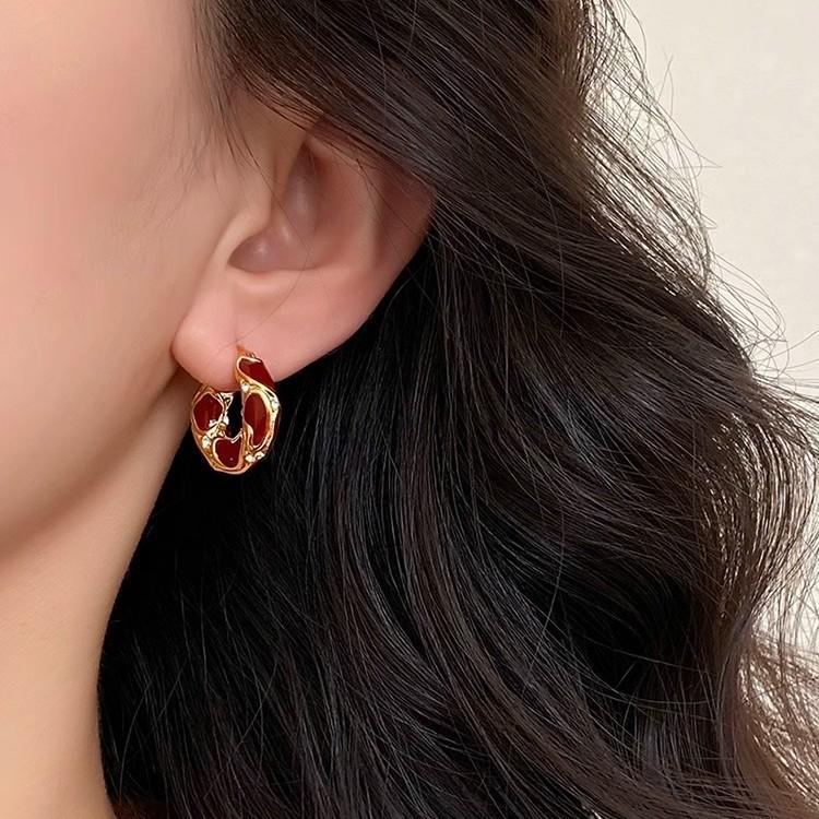 Leopard Print Enamel Circle Earrings - Drip Glaze French Chic Ear Cuffs for Women
