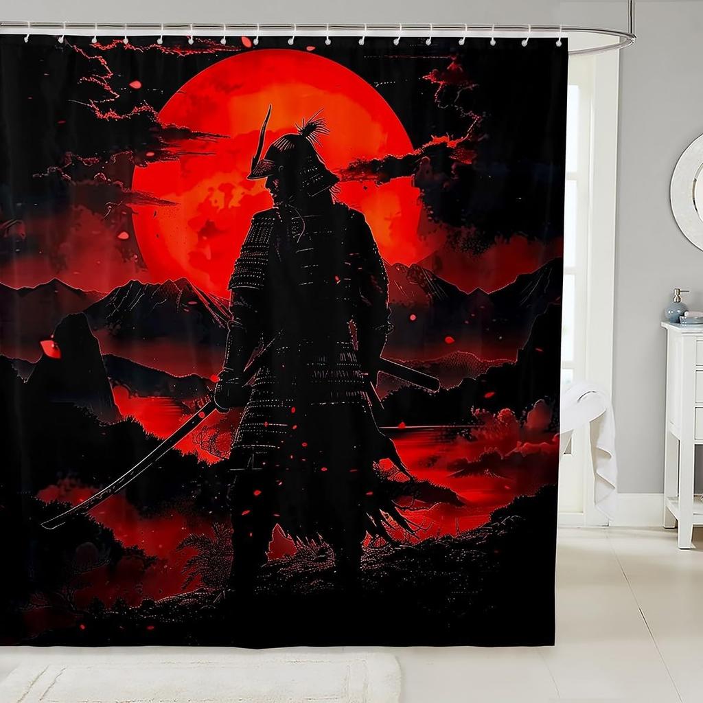 Samurai Fabric Shower Curtain Japanese Style Shower Curtain for Kids Boys Girls Vintage Dragon Bathroom Waterproof Accessories