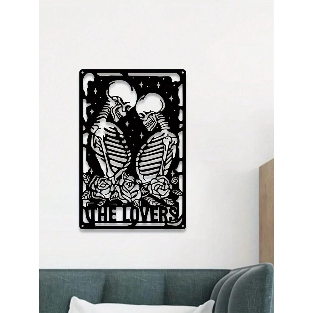 Metal Wall Art Skull Couple Decorative Plaque Home Ornament Laser Cut