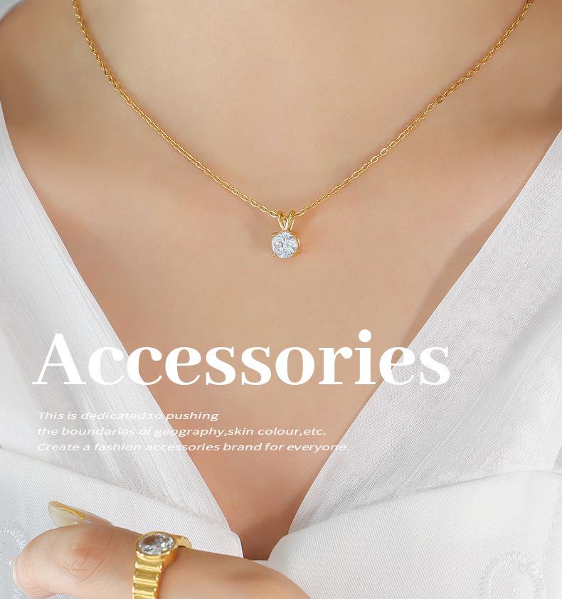 Korean Style 18K Gold-Plated Choker Necklace with Zirconia Diamond Inlay, Titanium Steel Women's Jewelry