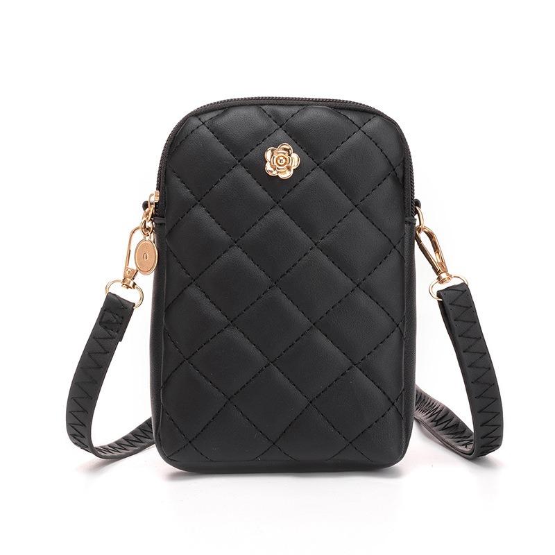 Trend embroidered rhombus single shoulder crossbody mobile phone bag, a niche women's bag