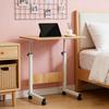Height-Adjustable Mobile Laptop Desk – Rolling Computer Table with Lockable Wheels – White & Wood – 40 x 40 x 70-90 cm