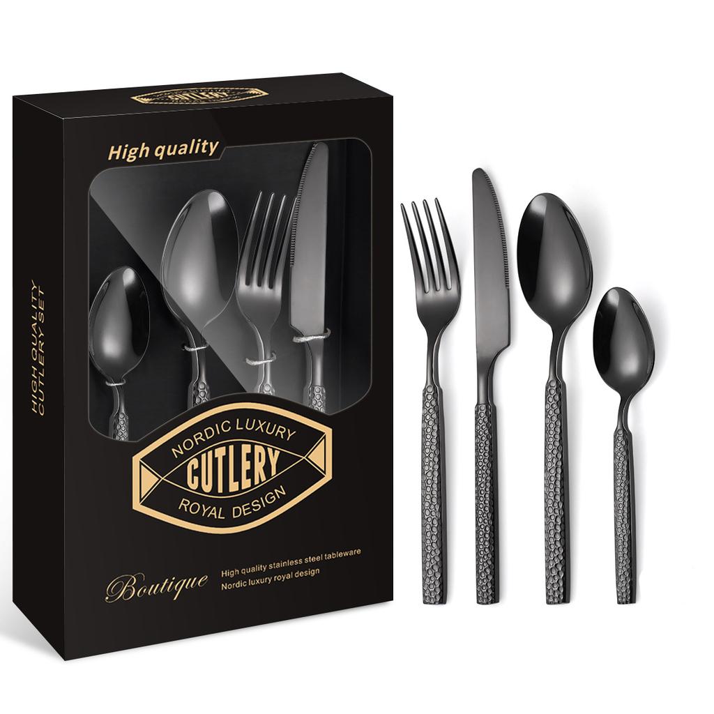 Thickened Cutlery Set 430 Stainless Steel 24 Piece Set Gift Box Home Western Style Steak Hammer Pattern Knife Fork Spoon