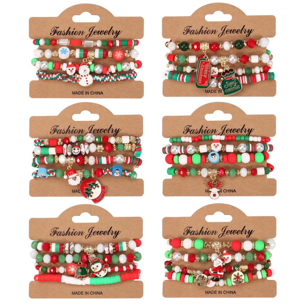 Christmas Charm Bracelet with Snowman, Tree, Santa, and Deer Pendants