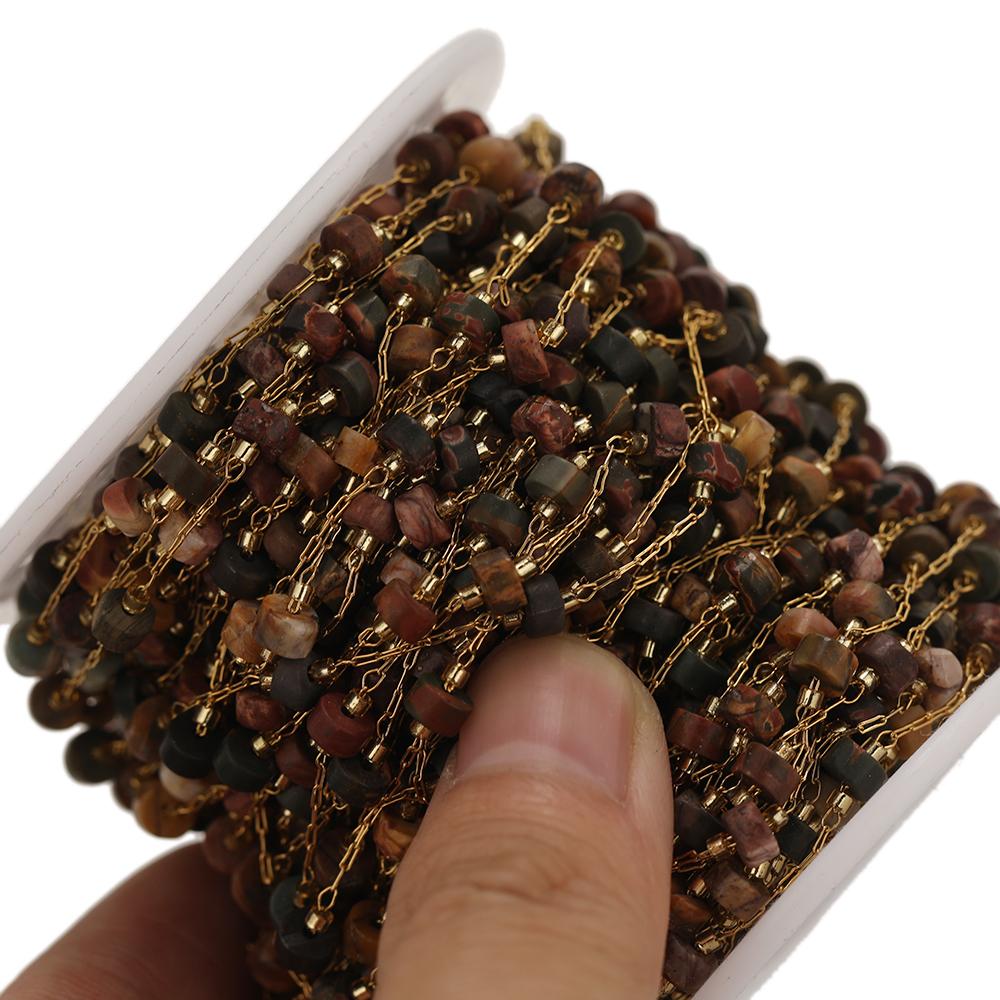 1 Meter Cylinder Natural Stone with Stainless Steel Chains for DIY Jewelry Making Necklace Findings Bracelet Components Supplies