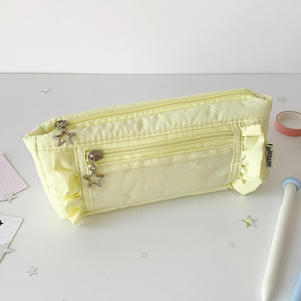 Star Zipper Ruffled Pencil Case Ruffled Edge Pencil Pouch Korean Ruffled Stationery Bag  Office