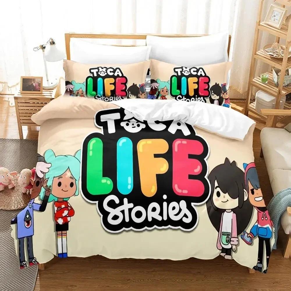 Cartoon Toca Life World Bedding Set Duvet Cover Pillowcase Comforter King Queen Size Boys Adult Bed Set