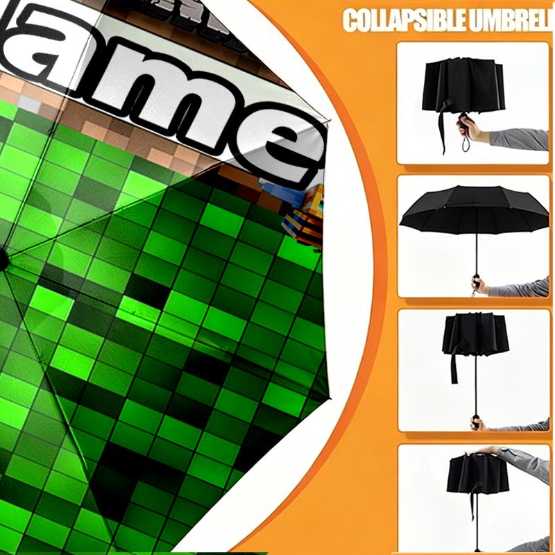 Custom Name Personalized Gamer Craft Print Umbrella, Auto Open Close, 8‑Rib Sturdy Frame, Commute Camping Hiking Use, Birthday Gift