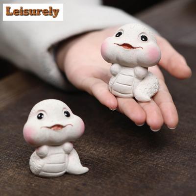 Cute Small White Snake Purple Clay Zodiac Snake Tea Pet Aesthetic Tea Zisha Games Tea Figurine Play Toys Tea Statue Ornaments