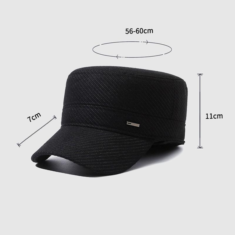 Old Man Hat Men's Winter Middle-aged Dad Wool Flat Top Hat Thick Warm Ear Protection Cap