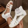 Plus Size 2025 Spring/Summer New Arrival Roman Bohemian-Style Woven Back Zipper Lace Flat Sandals