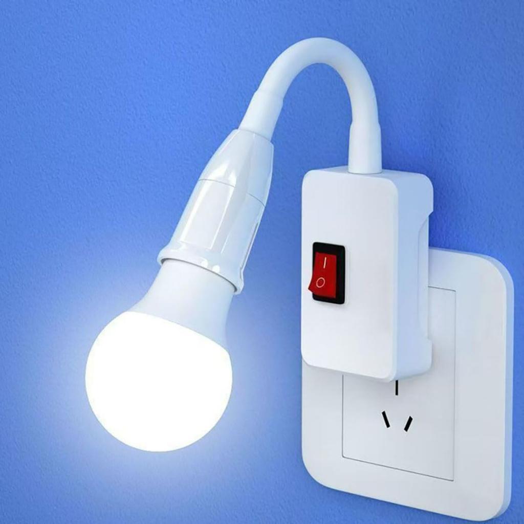 Light Socket Outlet Adapter, Flexible Neck Extension Lamp Bulb Holder Converter with on/Off Switch, Light Extender for Night Light Wall lamp Bases.