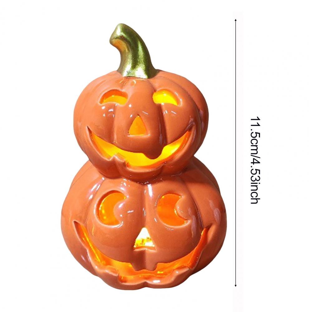 Light Up Halloween Decoration Ceramic Carved Pumpkin Skull Bat Figurine LED Tabletop Ornament for Desk Decor