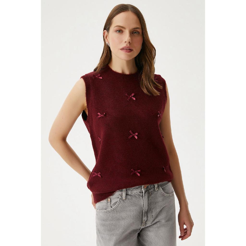 Women's Bowknot Claret Red Knitwear Sweater