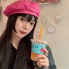 Y2K Painter Hat Solid Color Flat Top Retro Artist Hat  Travel