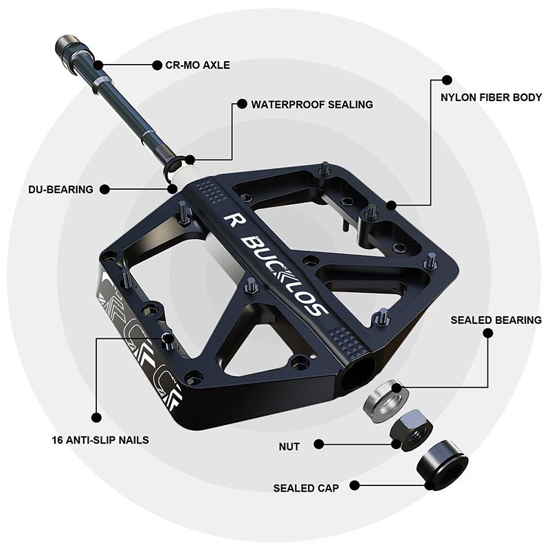 BUCKLOS Cyklistické pedály Ultralehká platforma pedálu pro silniční horské kolo Protiskluzový nylon Uzavřená ložiska Plochá pedály MTB Cyklistická součástka