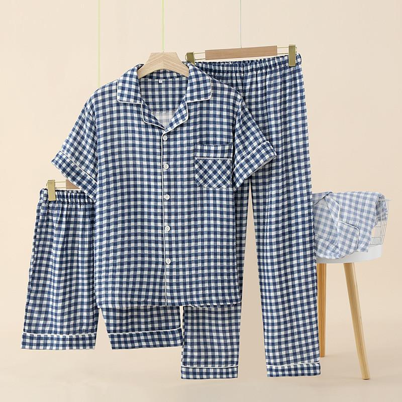 Cotton Gauze Couples Sleepwear Set With Sleeveless Shorts For Summer Home Lounge