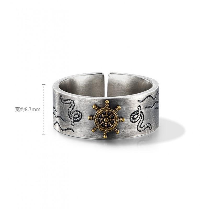 Adjustable Open Ring Men Women Vintage Nautical Anchor Design Geometric Minimalist Statement Jewelry