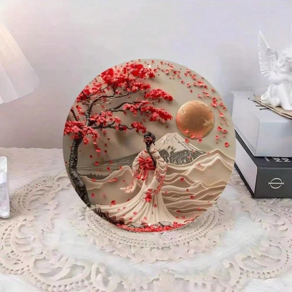Japanese Kimono Lady Cherry Blossom Aluminum Metal Wall Art Home Decor