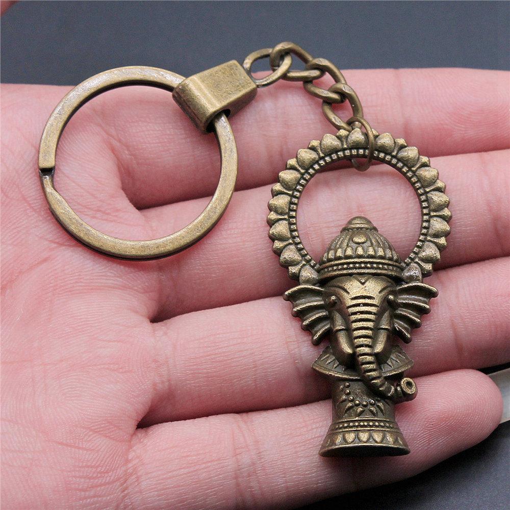 Elephant Horse Animal Duo Pendant Antique Bronze Metal Keychain with 30mm Ring for Students Hot Sale