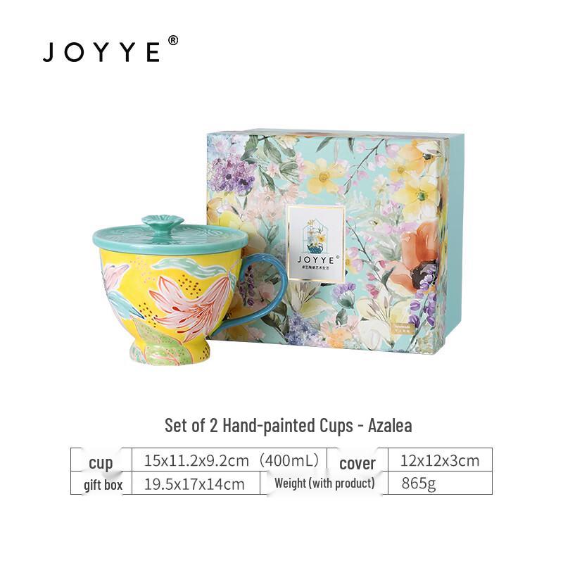 JOYYE Azalea Floral Hand-painted Ceramic Mug Set (2-Pack)