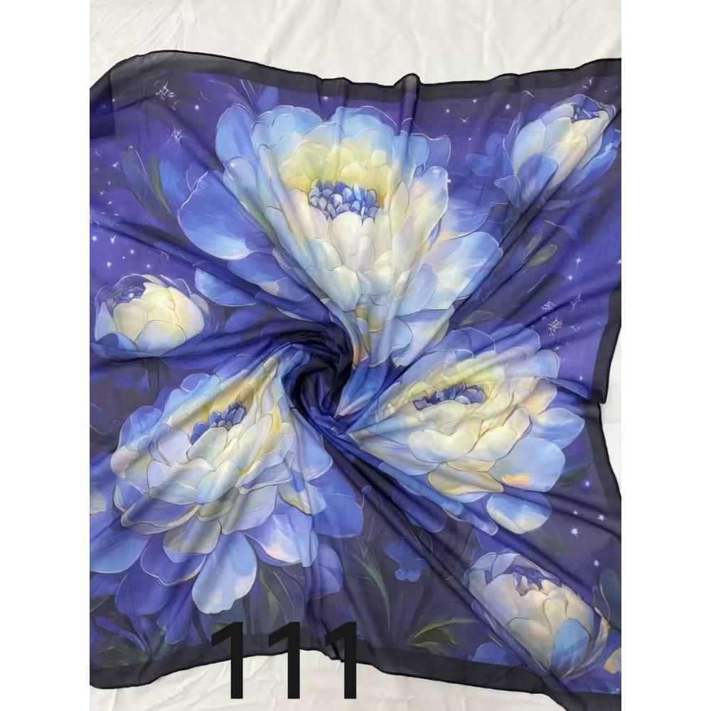 

110 * 100 см Шарф из искусственного шелка, Головной платок, Ретро Литературный и Художественный Шарф с принтом, Универсальный Большой Квадратный Шарф Single-sided 110cm110cm