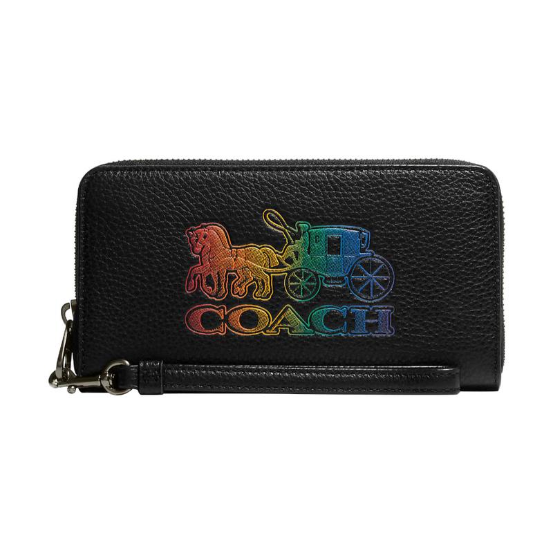 COACH Zip Around 19 Zipper Carriage Print Refined Pebbled Leather Card Holder Wallet Women s Black чёрный