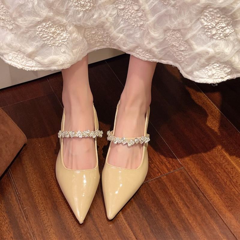 Fashion Summer Women Silver Back Clasp Sandals  High-Heeled Rhinestone Mary Jane Shoes Ladies Slingback Temperament Gold Pumps