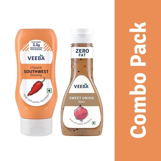 Veeba Sweet Onion Sauce, 350g and Chipotle Southwest Dressing, 300g - Pack of 2