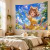 Cherry Blossom Kawaii Anime Girl Aesthetic Tapestry Soft Pastel Floral Wall Hanging Teen Dorm Bedroom Otaku Home Decor