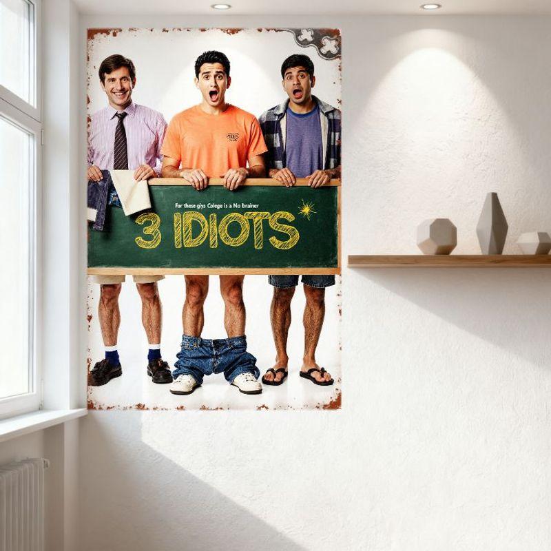 3 Idiots Movie Metal Tin Sign Vintage Comedy Film Poster for Bar Club Cafe Man Cave Home Decor