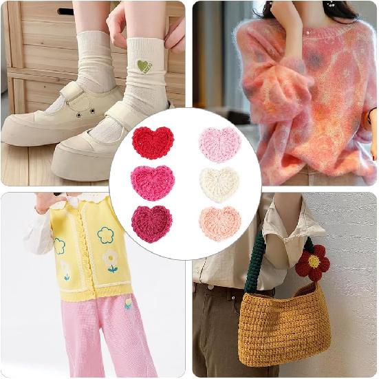 FINGERINSPIRE 18pcs Love Heart Crochet Appliques Assorted Colors Cotton Crochet Patches Handmade Cloth Patch Heart Ornament Accessories for Clothing