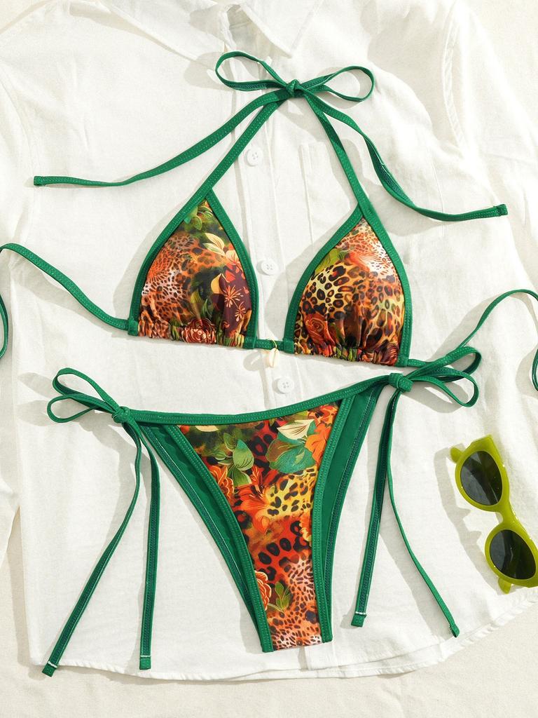 New European and American Leopard Print Bikini Swimsuit Female Sexy Beach Hot Spring Swimsuit Bikini