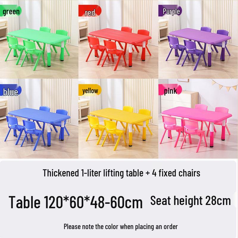 Children's Rectangular Plastic Learning Table & Chair Set with Building Block Surface