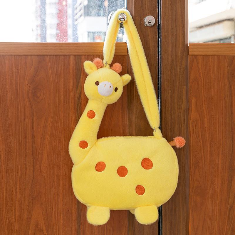 Cartoon Animal Giraffe Plush Crossbody Bag Girly Large Capacity Portable Cute Funny Giraffe Shape Shoulder Bag With Zipper Gifts