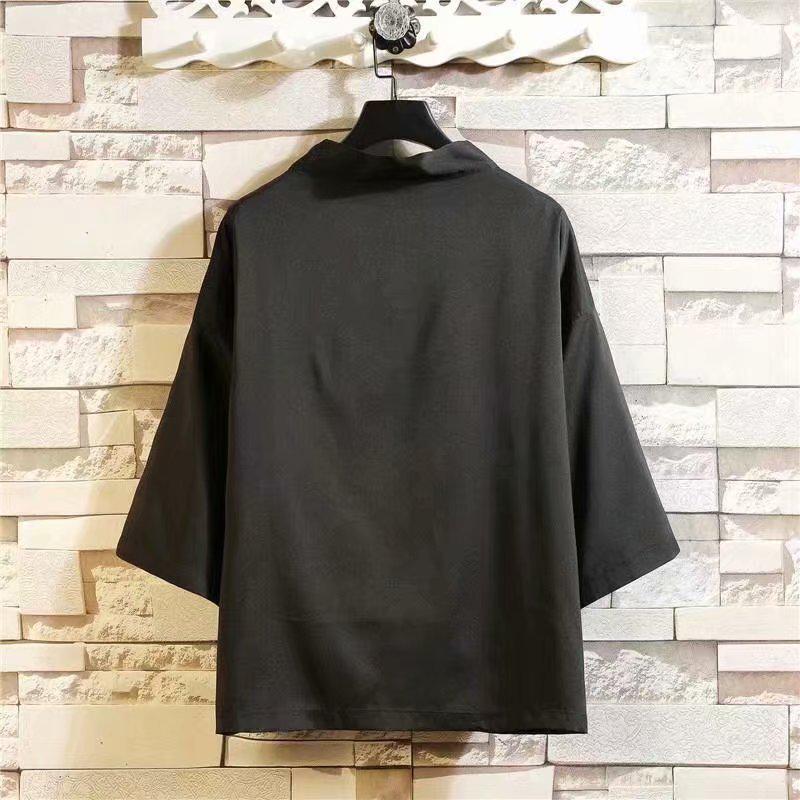 Retro National Style Hanfu Shirt: Trendy Men's Taoist Robe with Three-Quarter Sleeves for Spring and Autumn