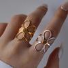 Stainless Steel Hollow Daisy Flower Rings for Women Simple Gold Copper Color Open Ring Anti Allergic Rust Proof Stylish Zircon