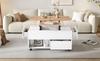 Mesa de Café de 100*50*52cm con 4 Ruedas, Mesa de Sala de Estar con 4 Cajones, Mesa de Café Elevable, Mesa para Sofá de Altura Ajustable, Blanco + Color Madera