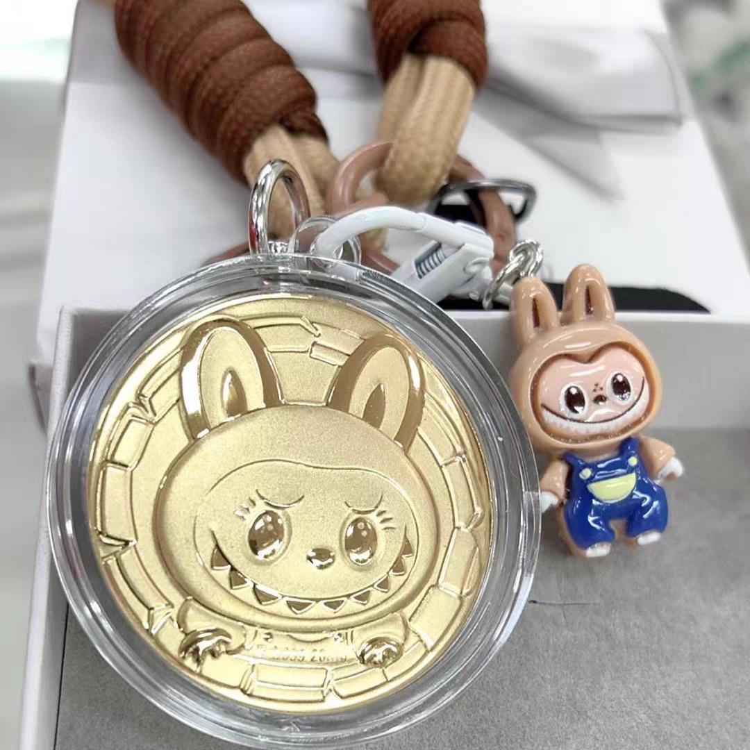 Labubu 999 Pure Gold Mobile Phone Keychain Charm - Perfect Gift for Girlfriend