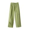 Women Summer Cotton Hemp Cropped Pants Mid-Rise Elastic Waistband Casual Pants Solid Color