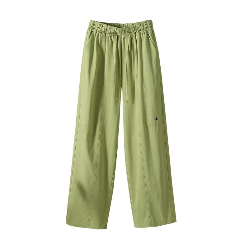 Women Summer Cotton Hemp Cropped Pants Mid-Rise Elastic Waistband Casual Pants Solid Color