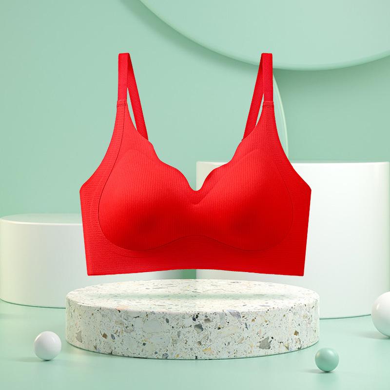 

Traceless women s steel-free ring fixed beauty back support anti-sagging gathering one-piece adjustment bra autumn explosion M