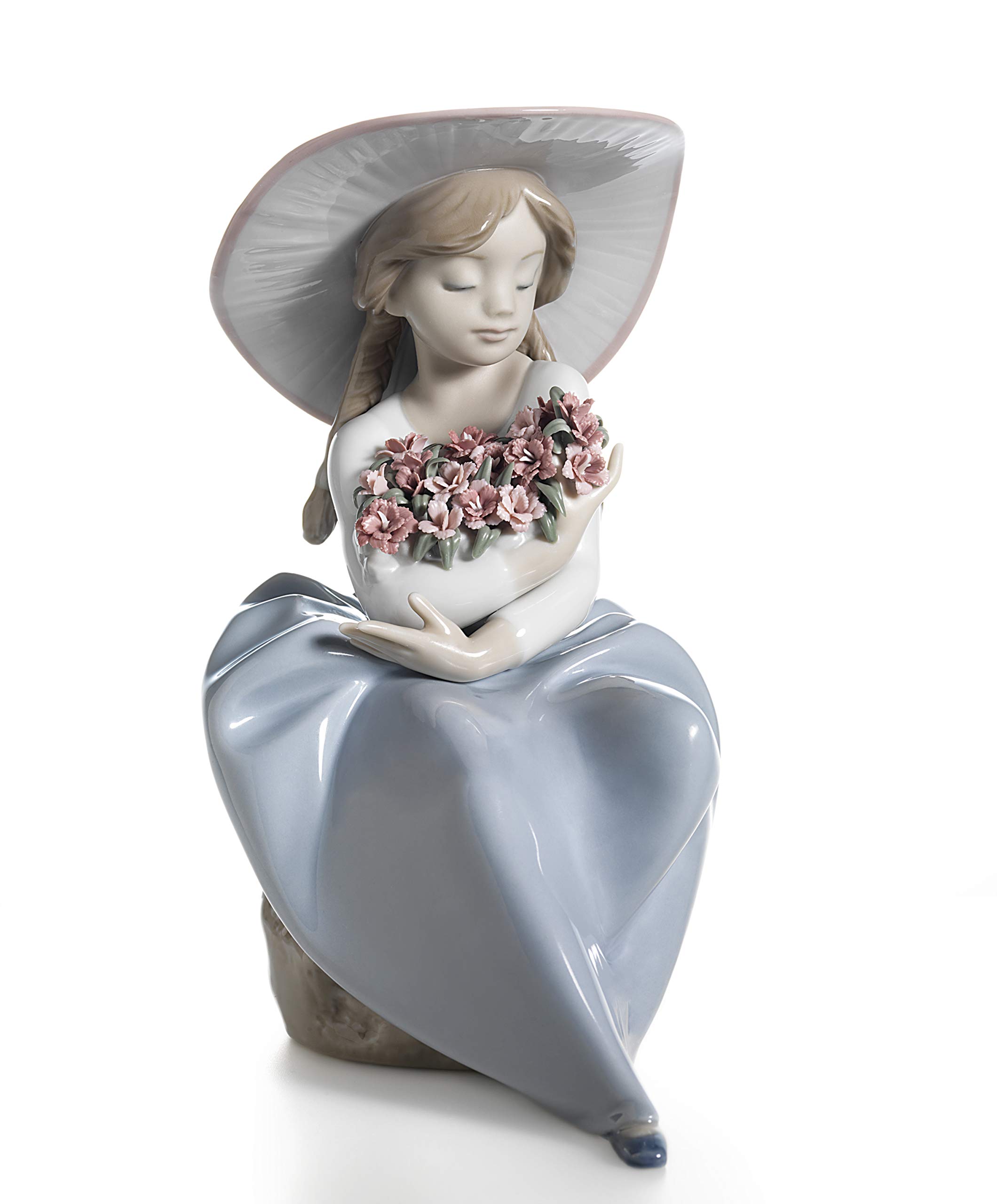 

LLADRÓ Fragrant Bouquet Girl Figurine. Porcelain Girl with Flowers Figure.