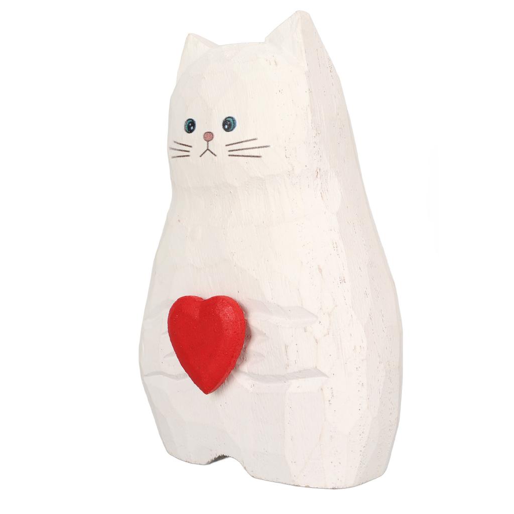Cat Statue Flower Vase White Handmade Textured Wooden Cat Vase for Thanksgiving Day Gift Cat Lovers