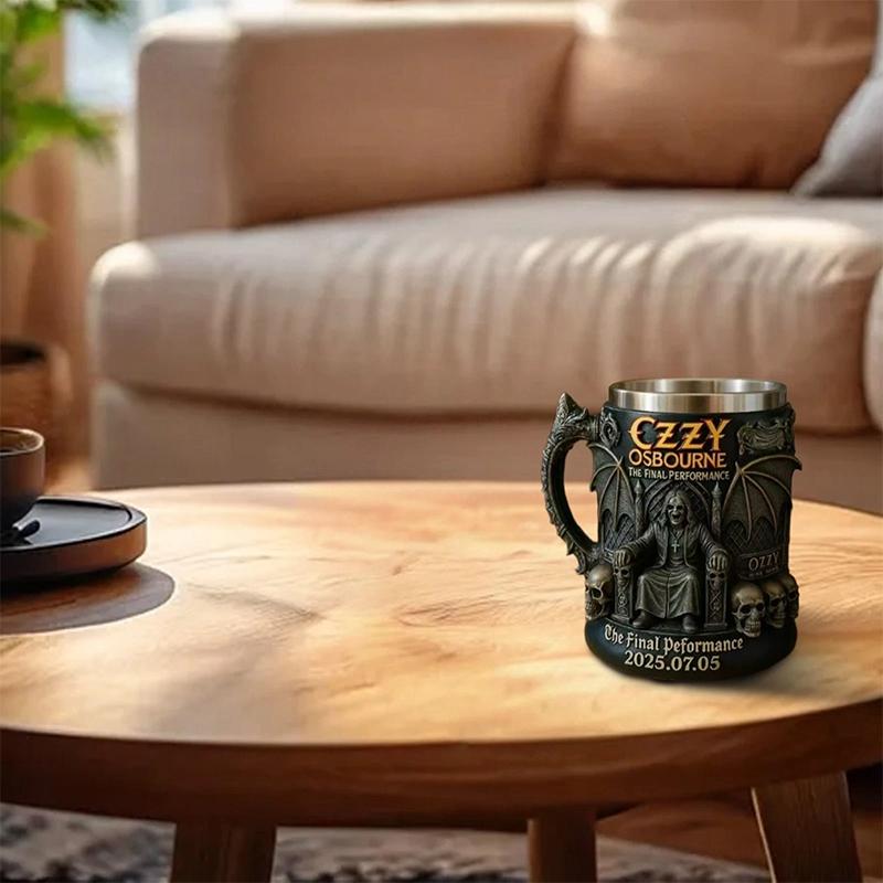 Halloween 3D Ozzy Osbourne Commemorative Mug Stainless Steel Skull Water Cup Beer Mug Coffee Cup Drinking Utensils