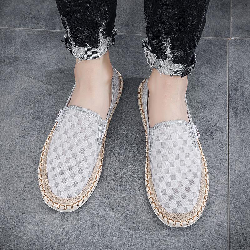 Men's Espadrilles Autumn Sneakers Summer Breathable Mesh Flats Lightweight Slip-on Loafers Man Fashion Plaid Cloth Casual Shoes
